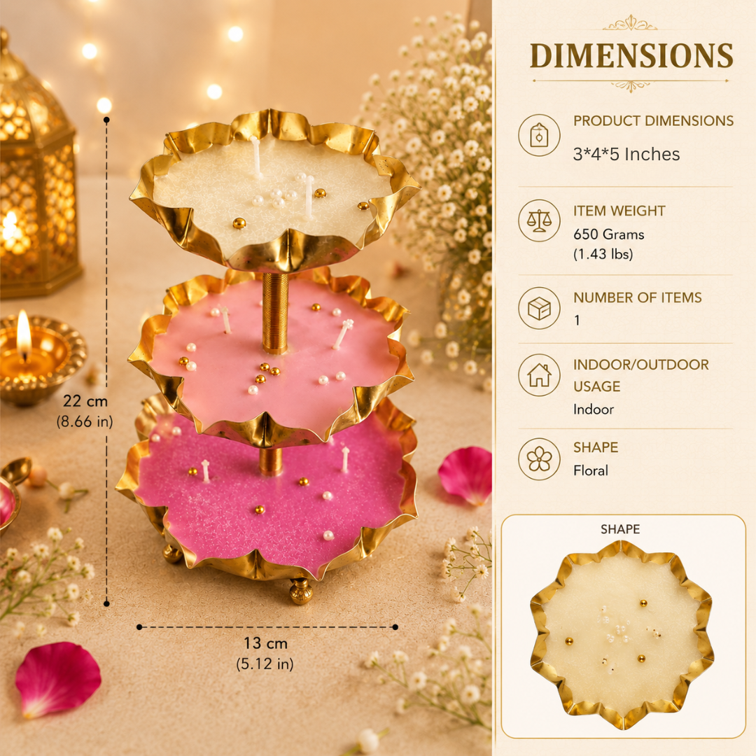 Triple Radiance 3-Tier Urli Candle | Pearl Detail Festive Candle - https://artecasa.in/