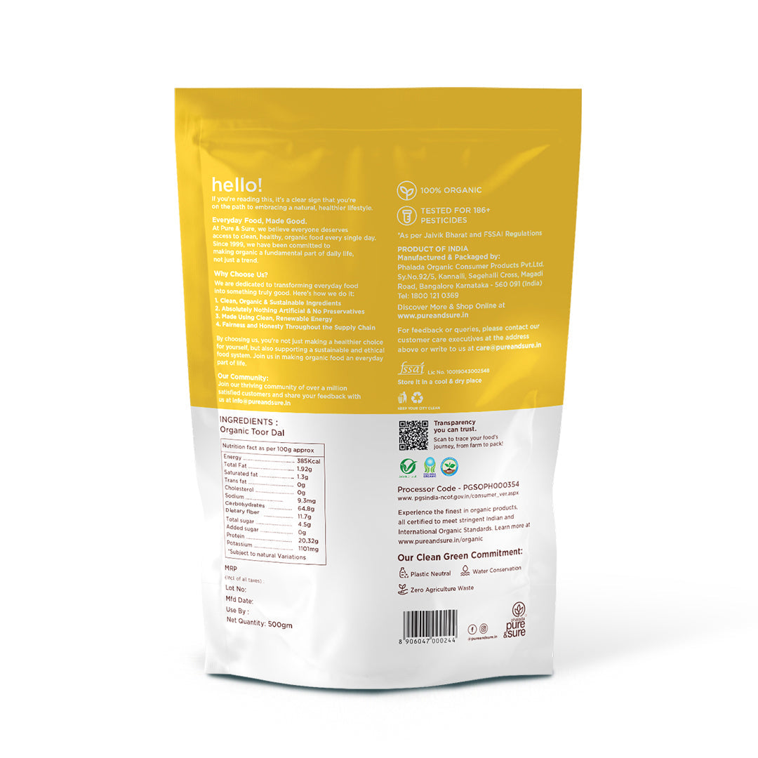 Organic Toor dal 500g Back