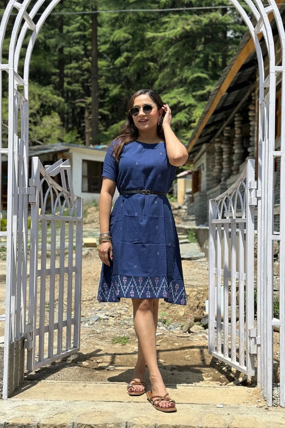 Navy Meadow Jamdani Dress-Sutra Art of Clothing