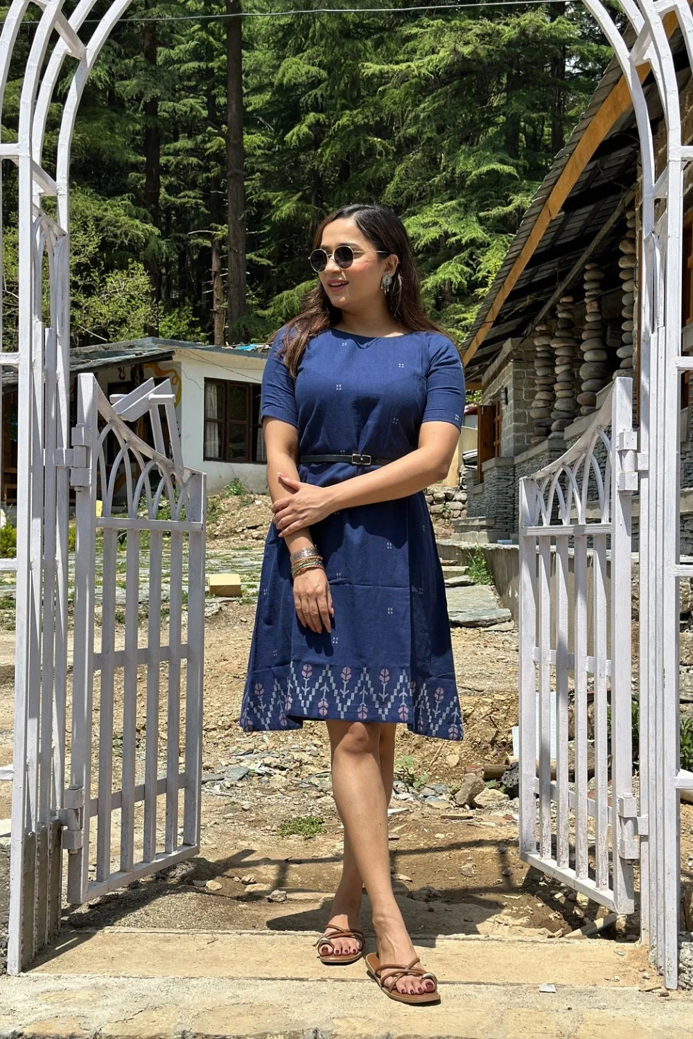 Navy Meadow Jamdani Dress-Sutra Art of Clothing