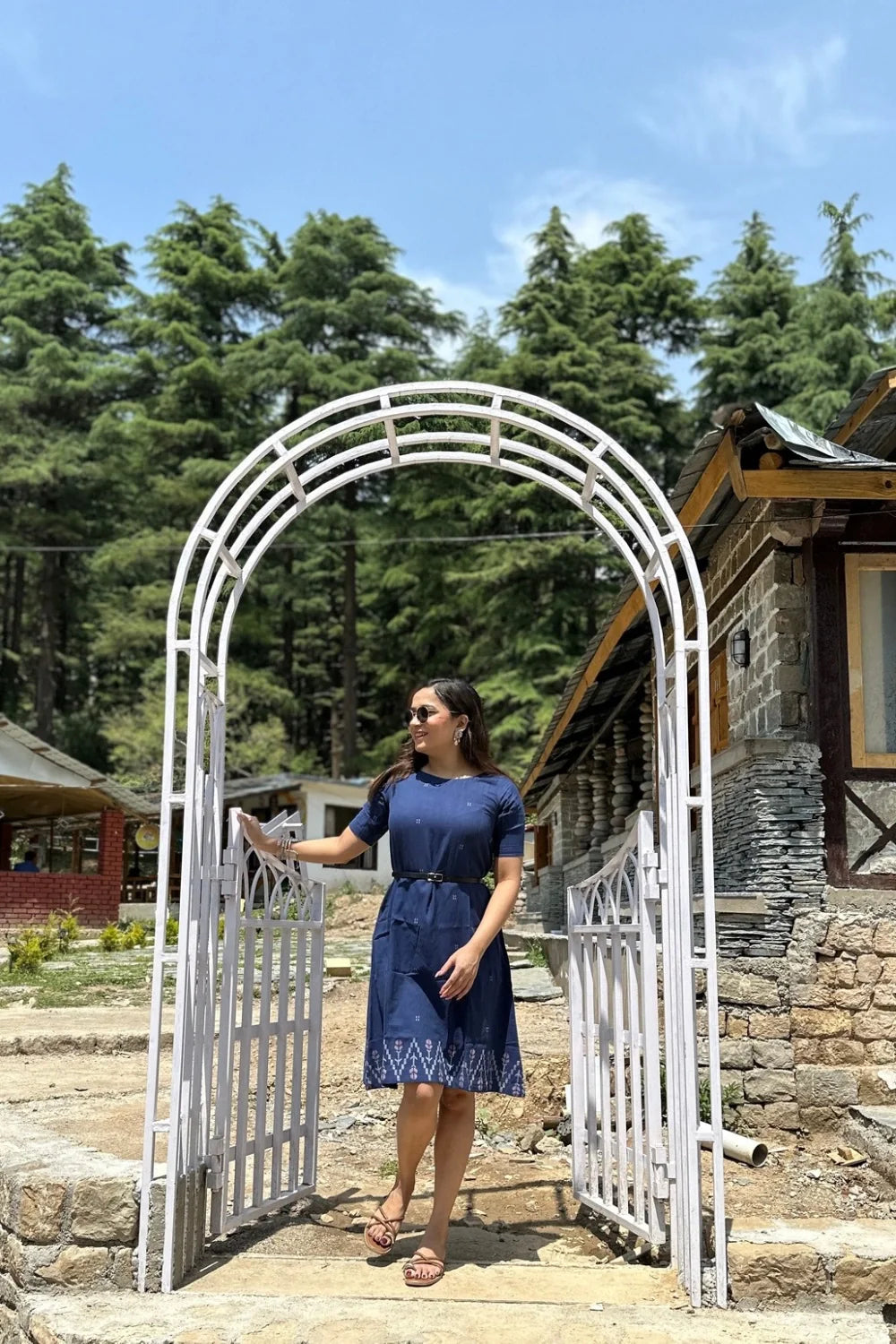 Navy Meadow Jamdani Dress-Sutra Art of Clothing