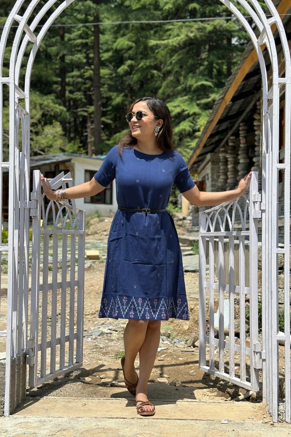 Navy Meadow Jamdani Dress-Sutra Art of Clothing