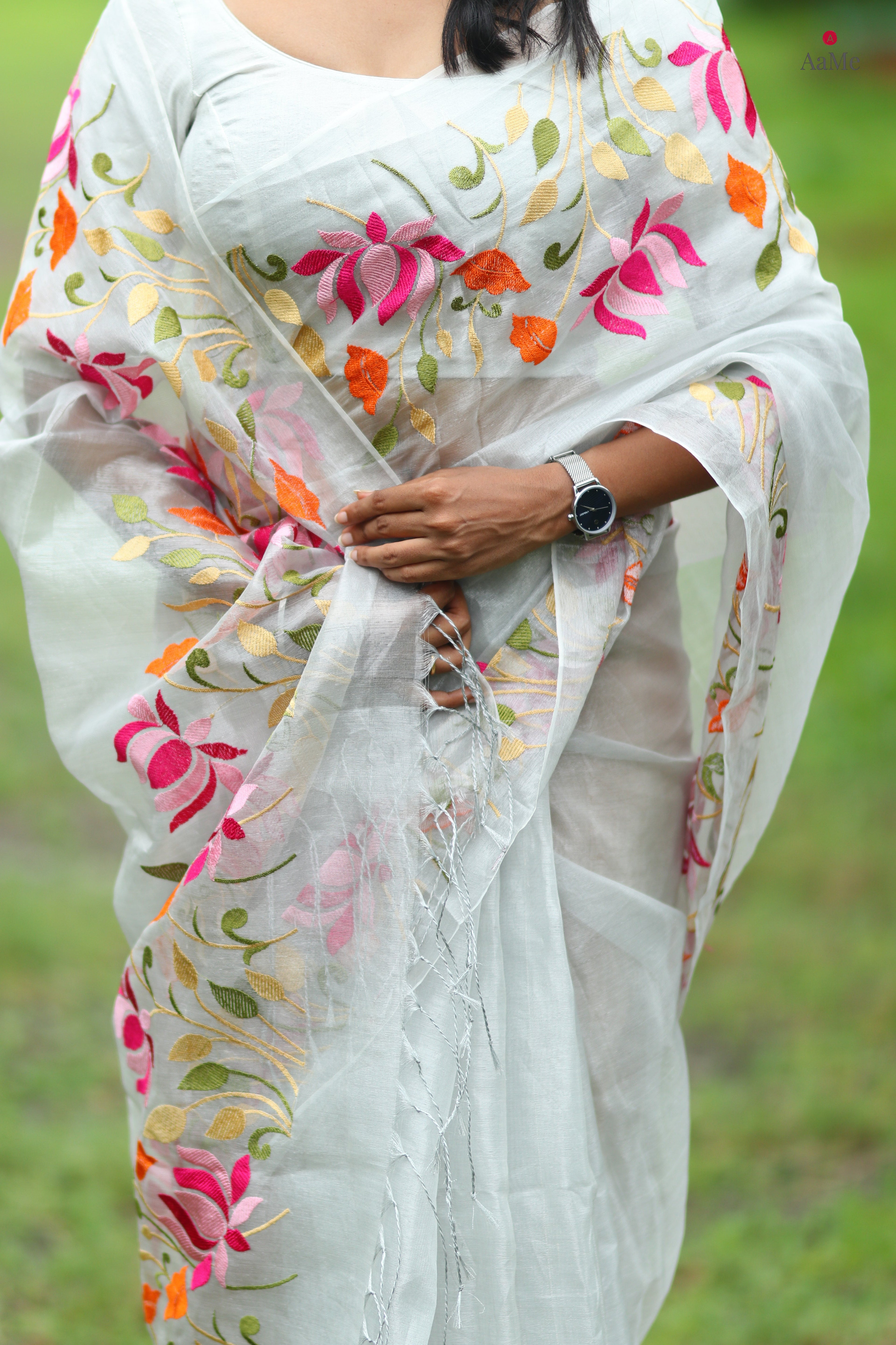 Moonlit Muse White Tissue Saree by Shop AaMe