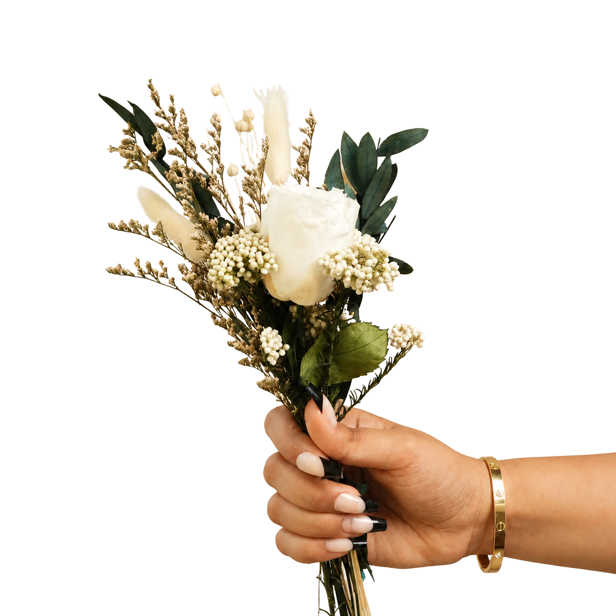 Elegant white floral bouquet with dried flowers
