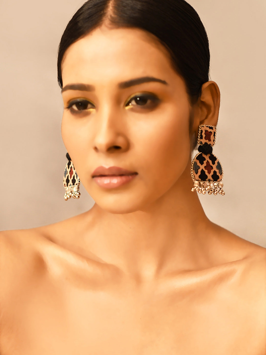 Women Black half moon push back statement earrings-1