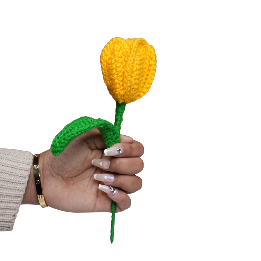 handcrafted yellow tulip crochet flower decor by artecasa