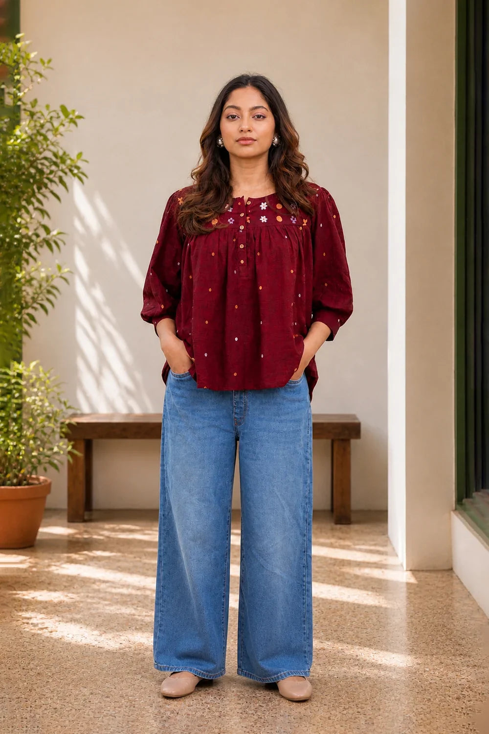 Amara Wine Jamdani Top