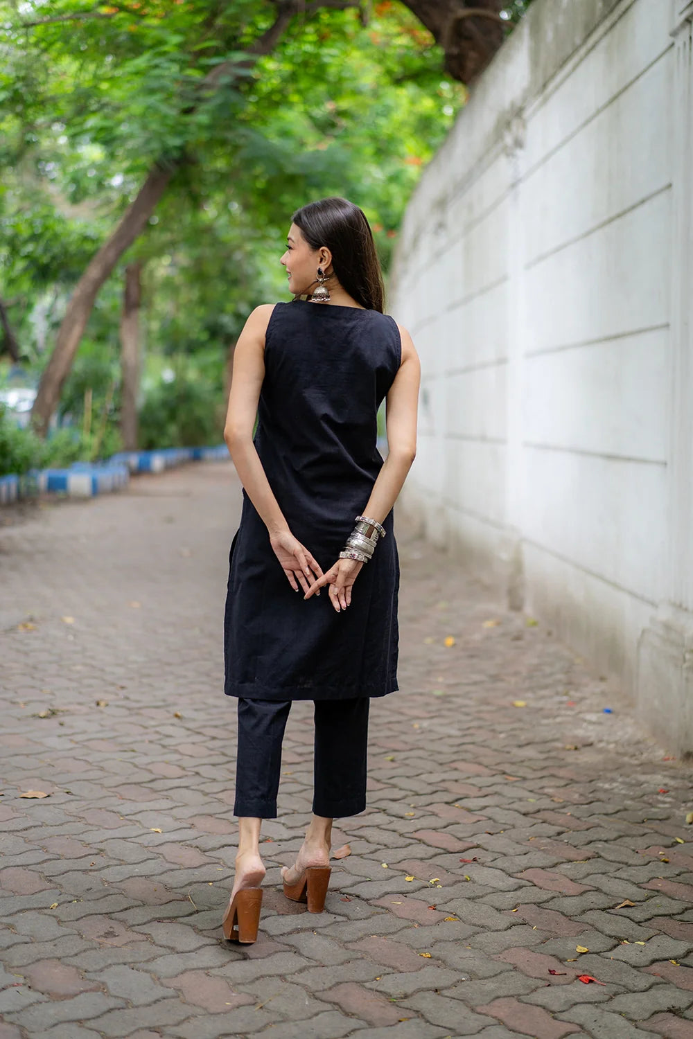 Back View of Black Khadi Cotton Co-ord Set