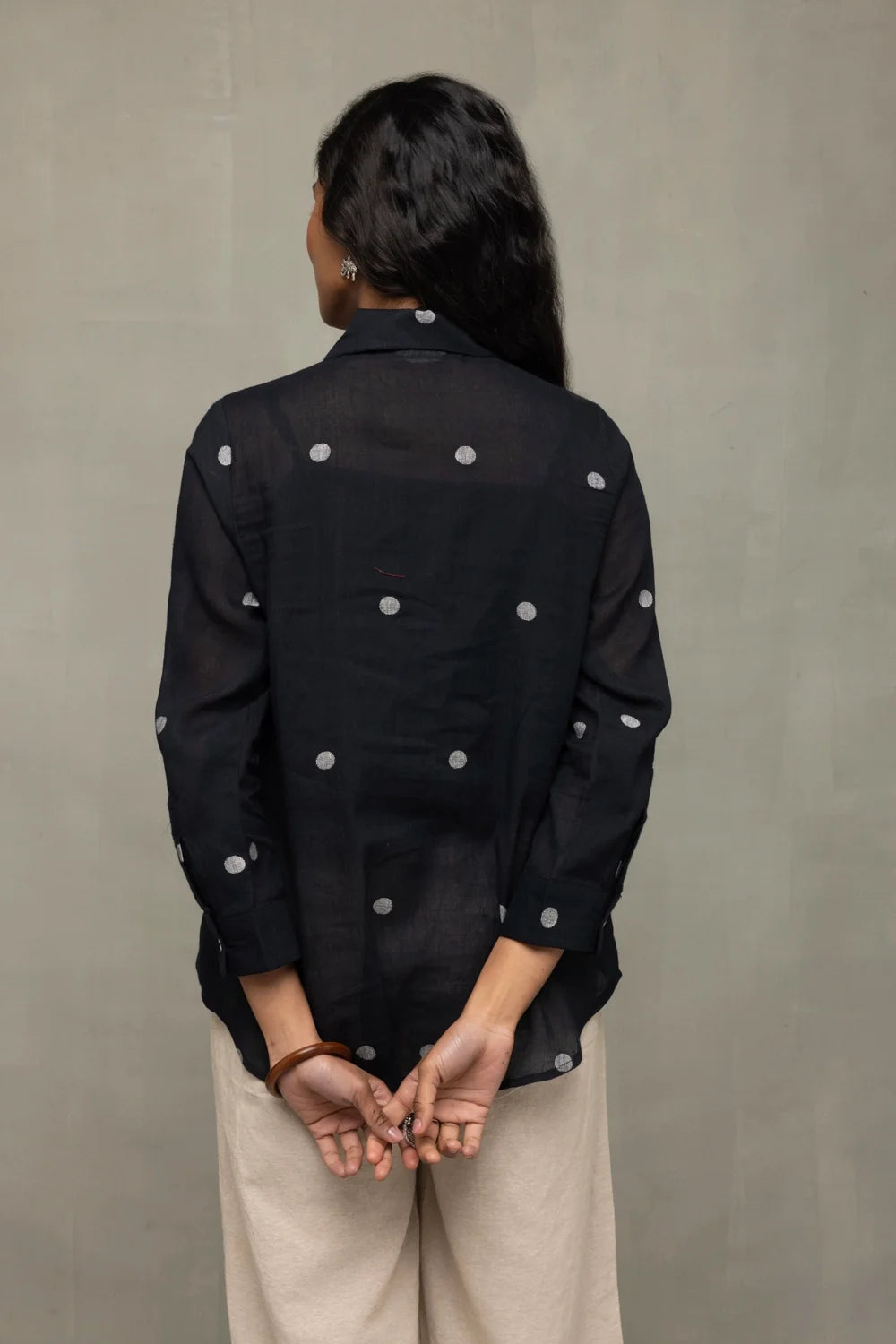 Back View of Black Polka Jamdani Shirt
