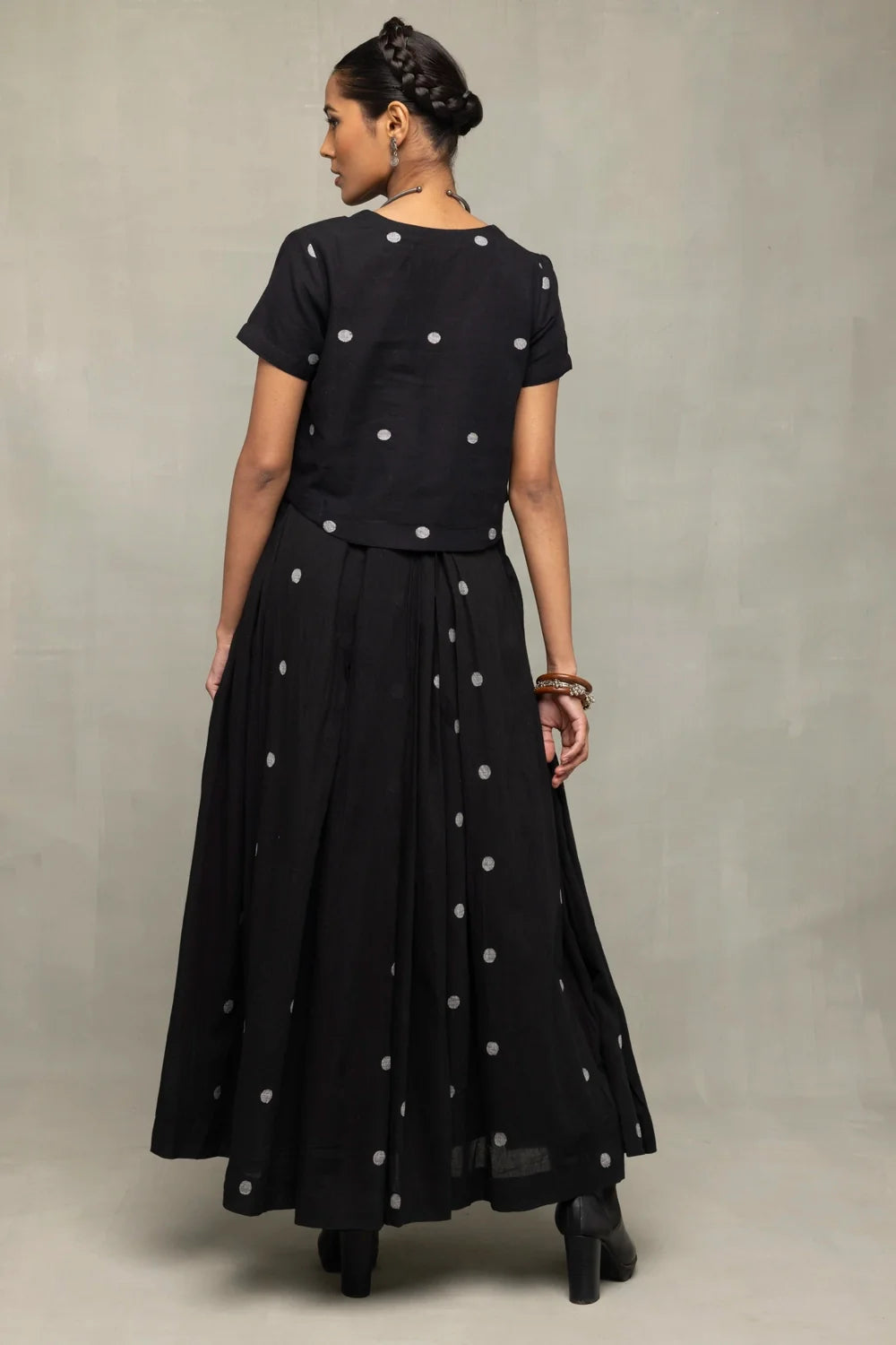 Back View of Black Polka Jamdani Skord