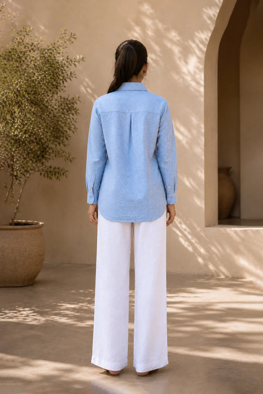 Back View of Blue and White Zig Zag Stripes Pure Cotton Shirt
