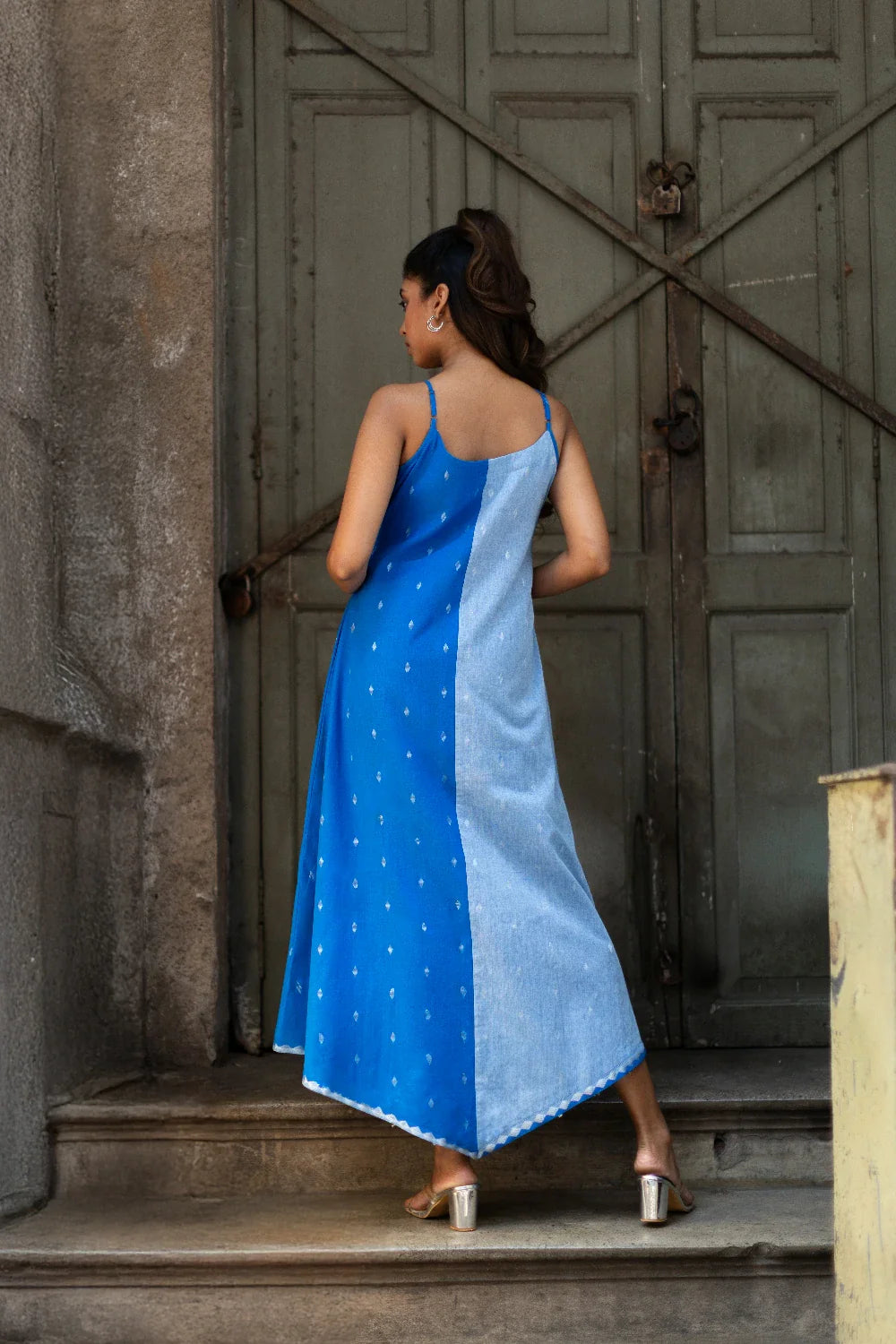 Back View of Blue Mirage South Cotton Dress