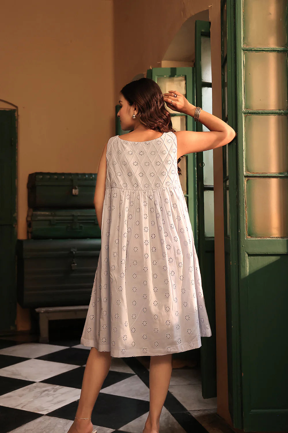 Back View of Breezy Blue Cotton Dress