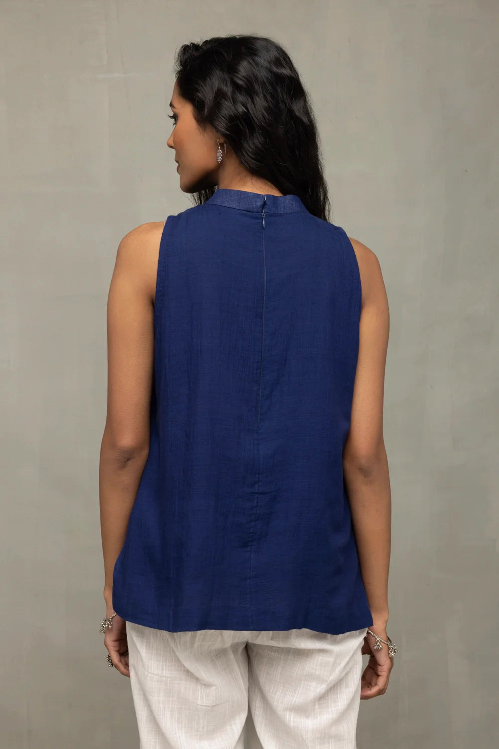 Back View of Classic Indigo Handwoven Halter Neck Top