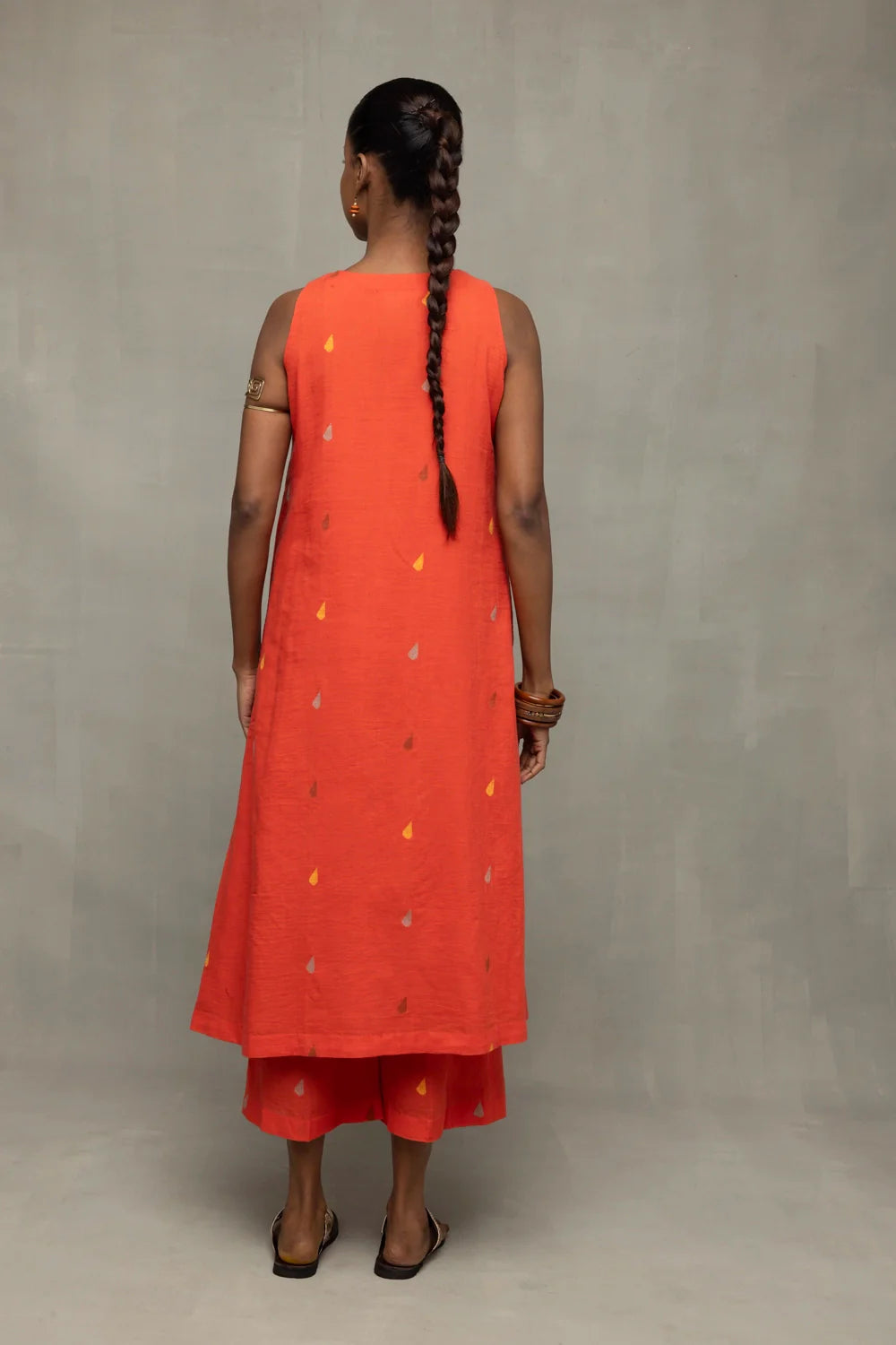 Back View of Coral Jamdani A-Line Co-ord Set