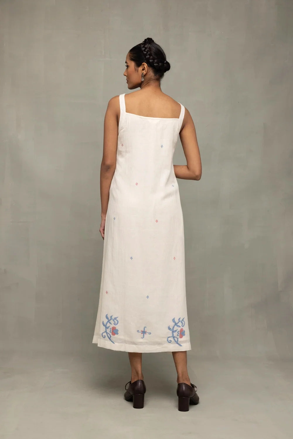 Cream Bela Buta Pure Cotton Jamdani Dress-Sutra Art of Clothing