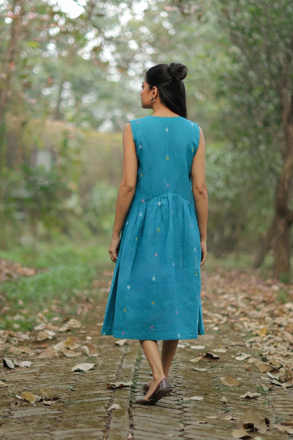 Back View of Fern Green Jamdani Dress