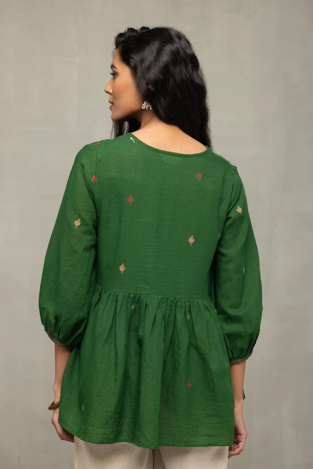 Back View of Forest Green Jamdani Top