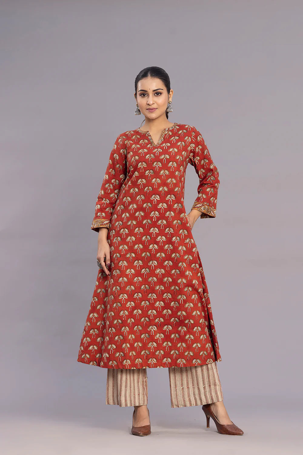 kurta-set-with-dupattaBack View of Maroon Hand Block Print Kurta Set