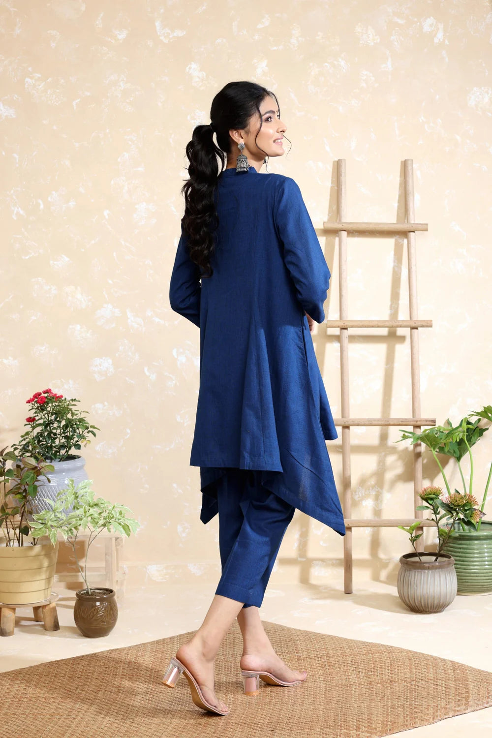 Back View of Navy Blue Khadi Co-ord Set