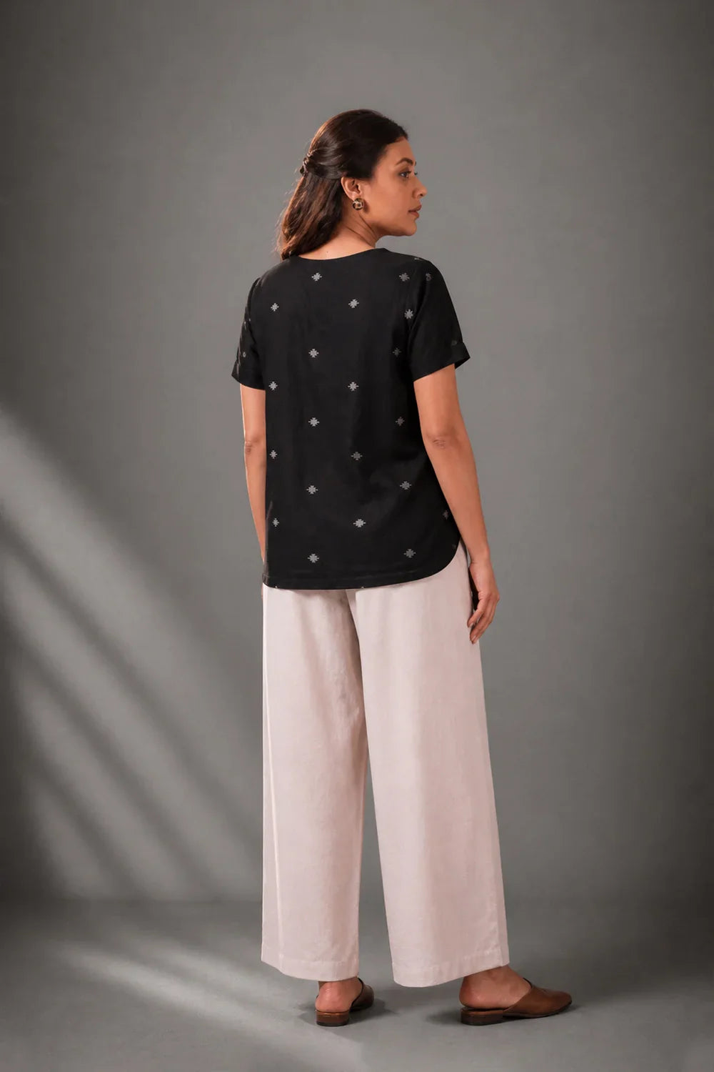 Back View of Noir Black Jamdani Top