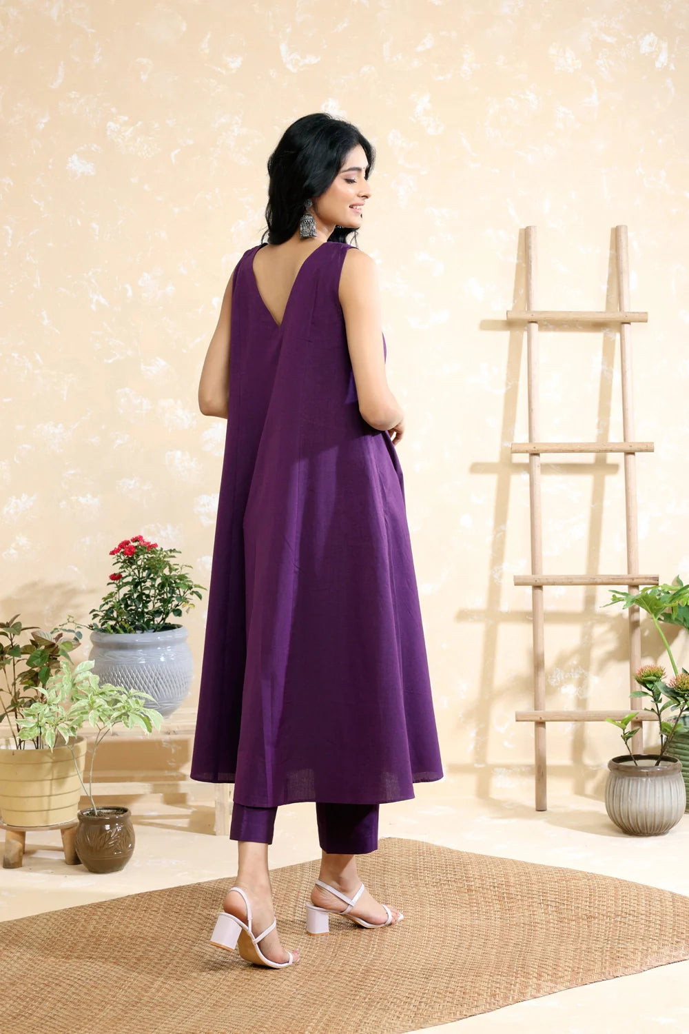 Back View of Purple Malai Cotton Co-ord Set
