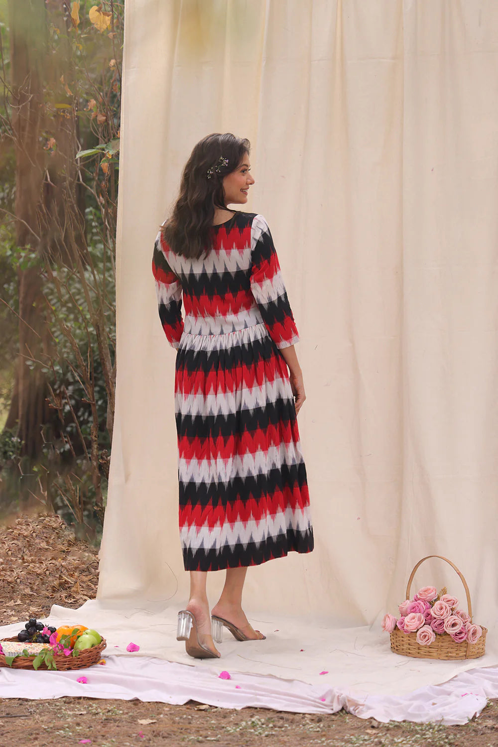 Back View of Rhythmic Black Ikkat Cotton Dress