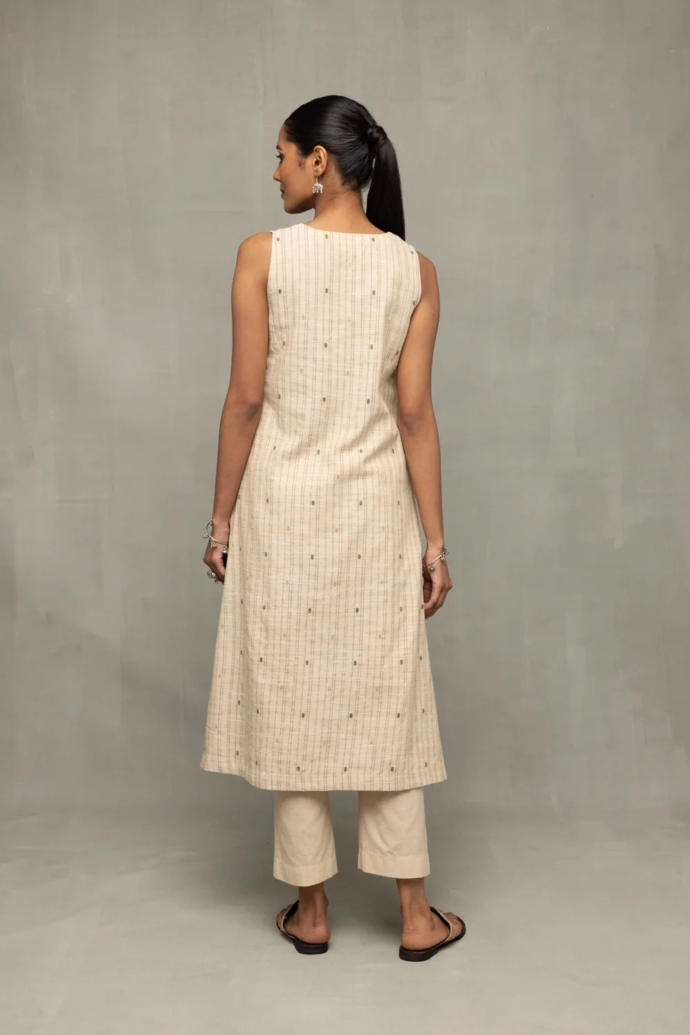 Back View of Sage Serenity South Cotton Zari Kurta Set with Dupatta