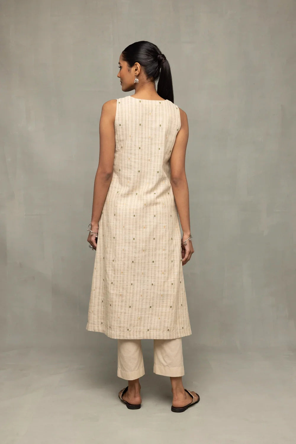 Back View of Sage Serenity South Cotton Zari Kurta Set with Dupatta