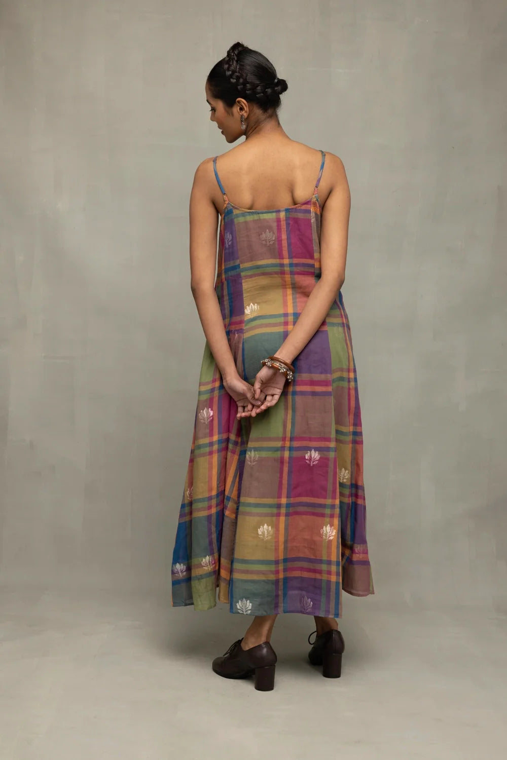 Multicolor Golden Shalpa Jamdani Dress-Sutra Art of Clothing