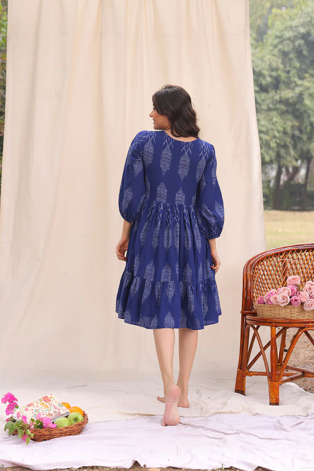 Back View of Twilight Blue Ikkat Cotton Dress