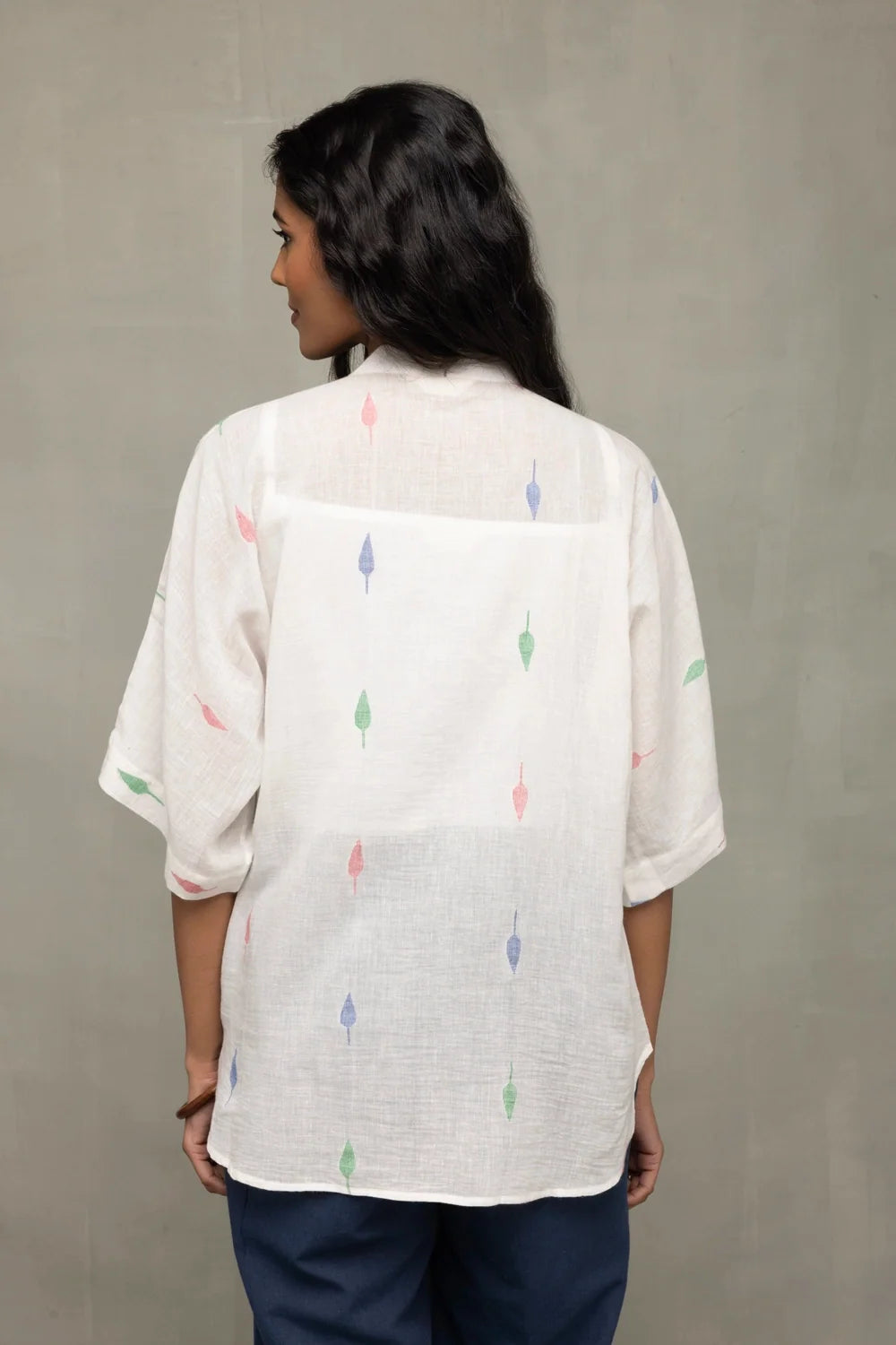 White Leaf Cotton Jamdani Shirt-Sutra Art of Clothing