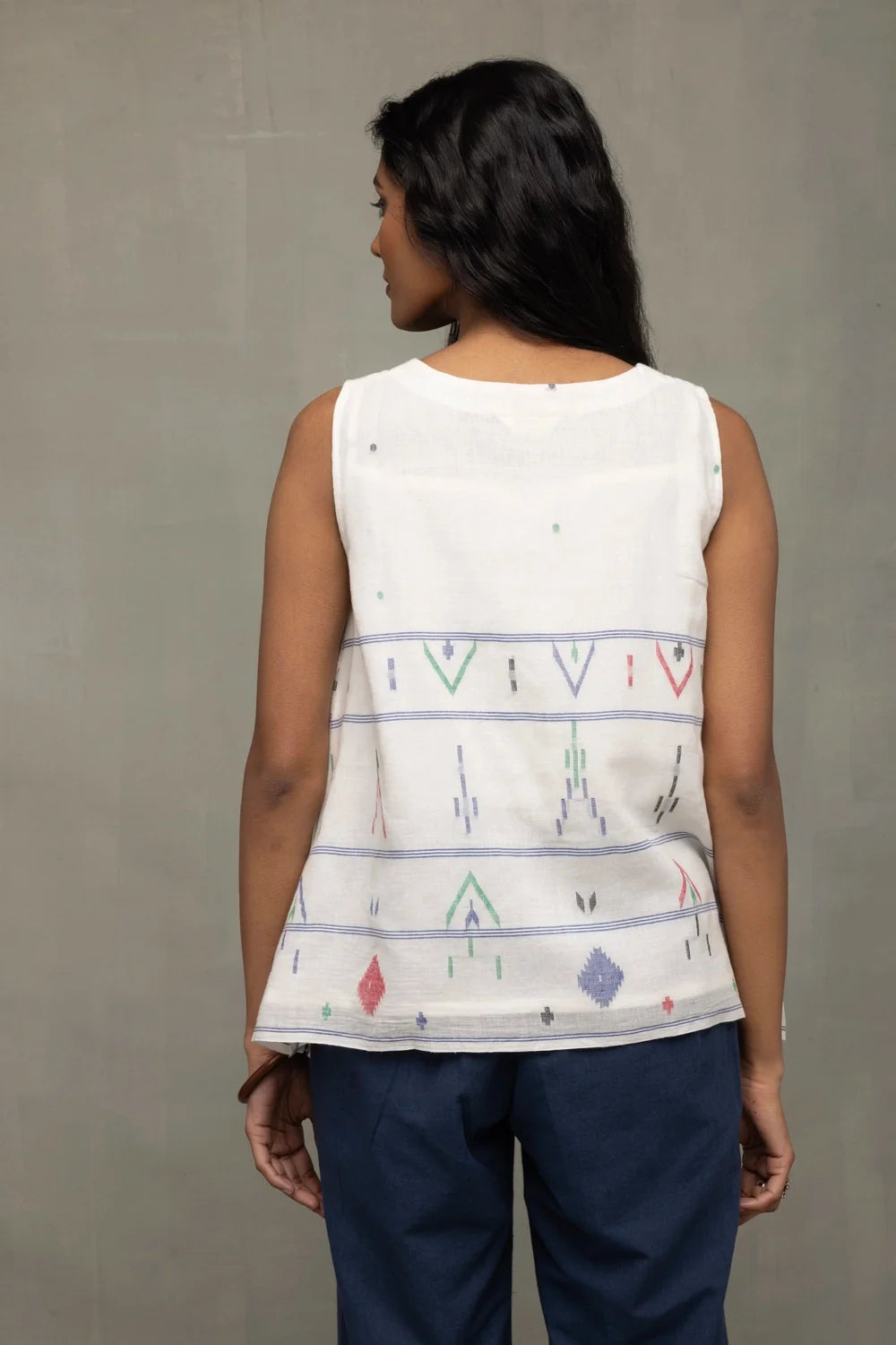 White Mist Cotton Jamdani Top-Sutra Art of Clothing