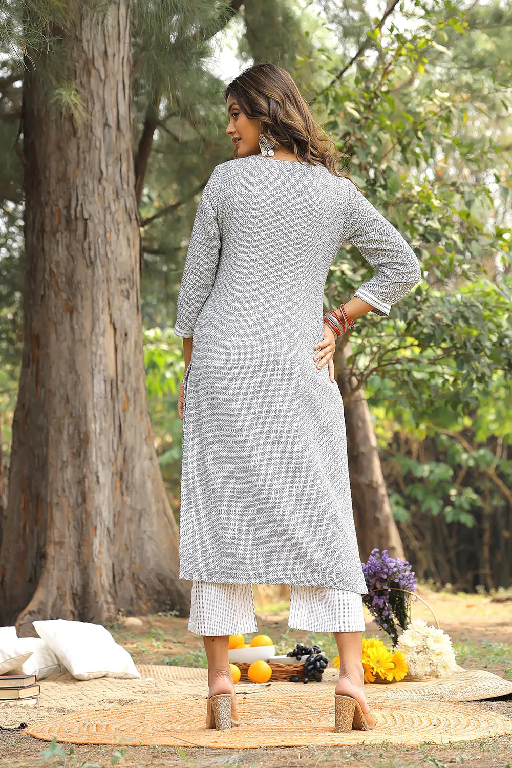 Back View of White Pure Cotton Kurta Set