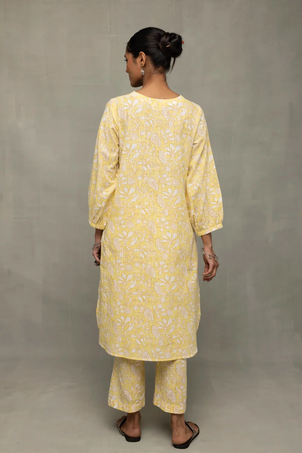 Yellow Gul Jaal Hand Block Print Co-Ord Set-Sutra Art of Clothing