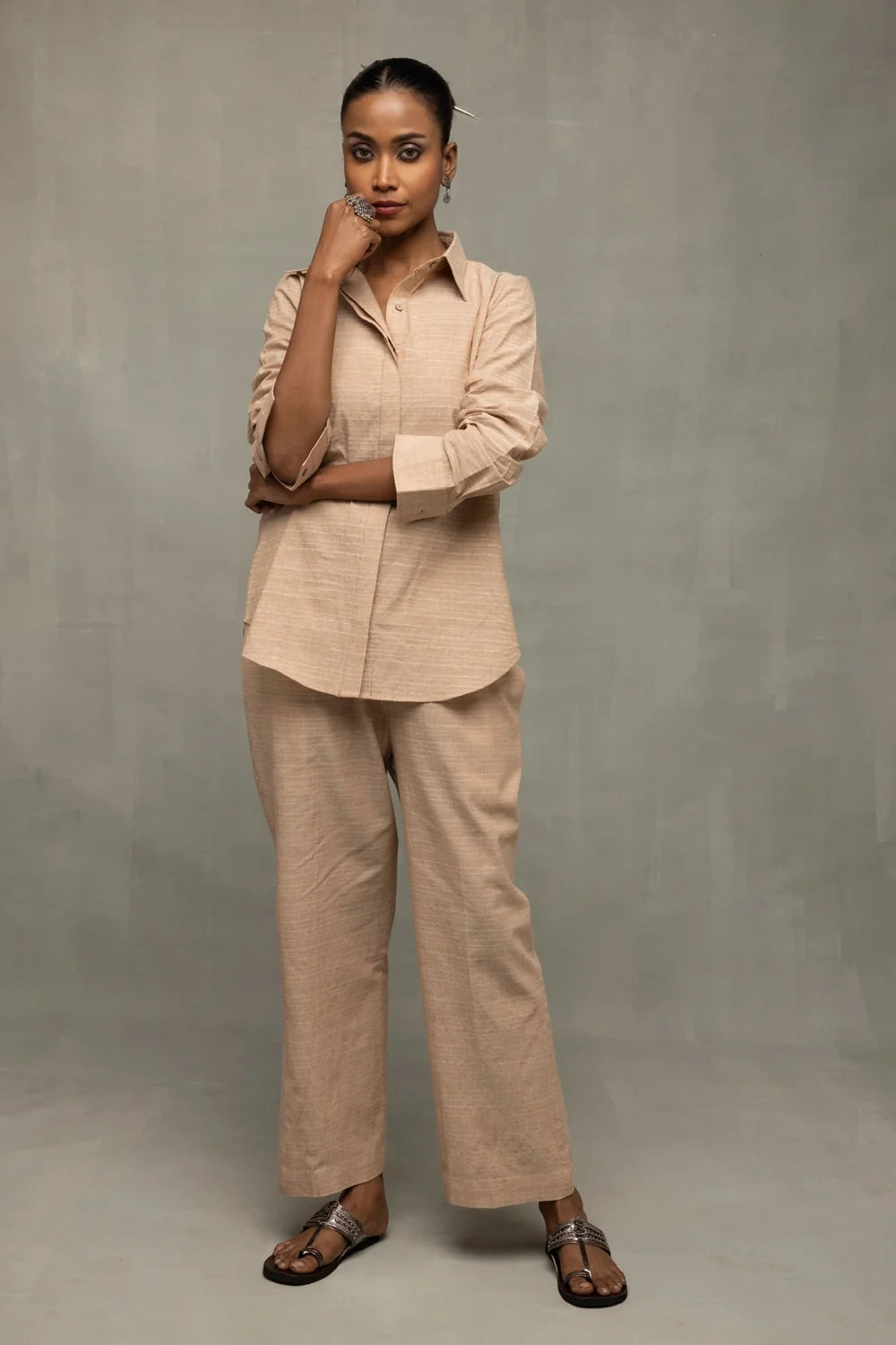 Beige Pure South Cotton Co-ord Set