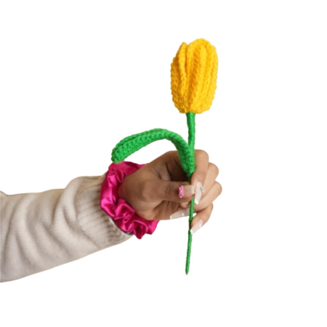 Handcrafted Tulip Crochet – Yellow Forever Flower | ArteCasa - https://artecasa.in/