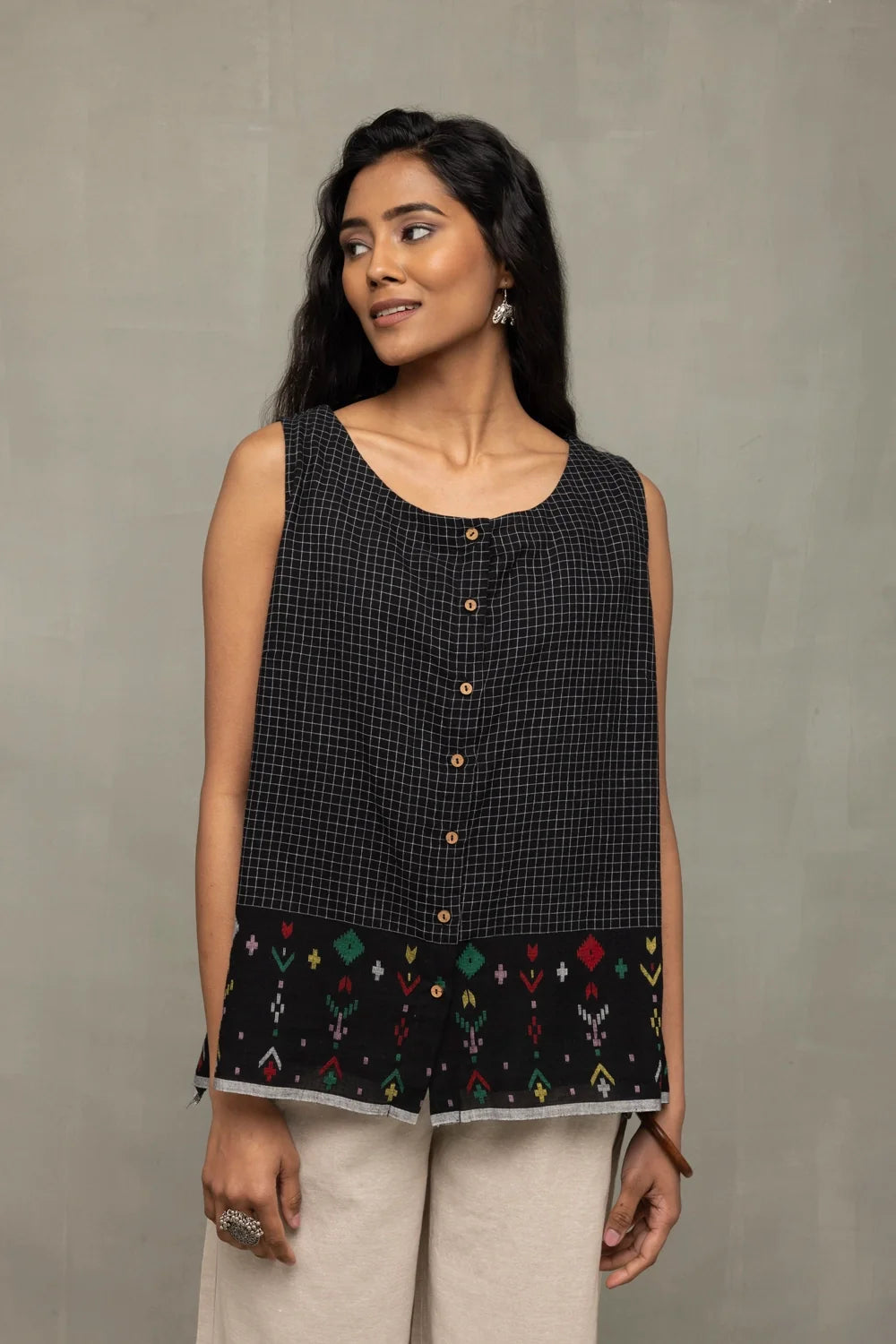 Black Checks Jamdani Top