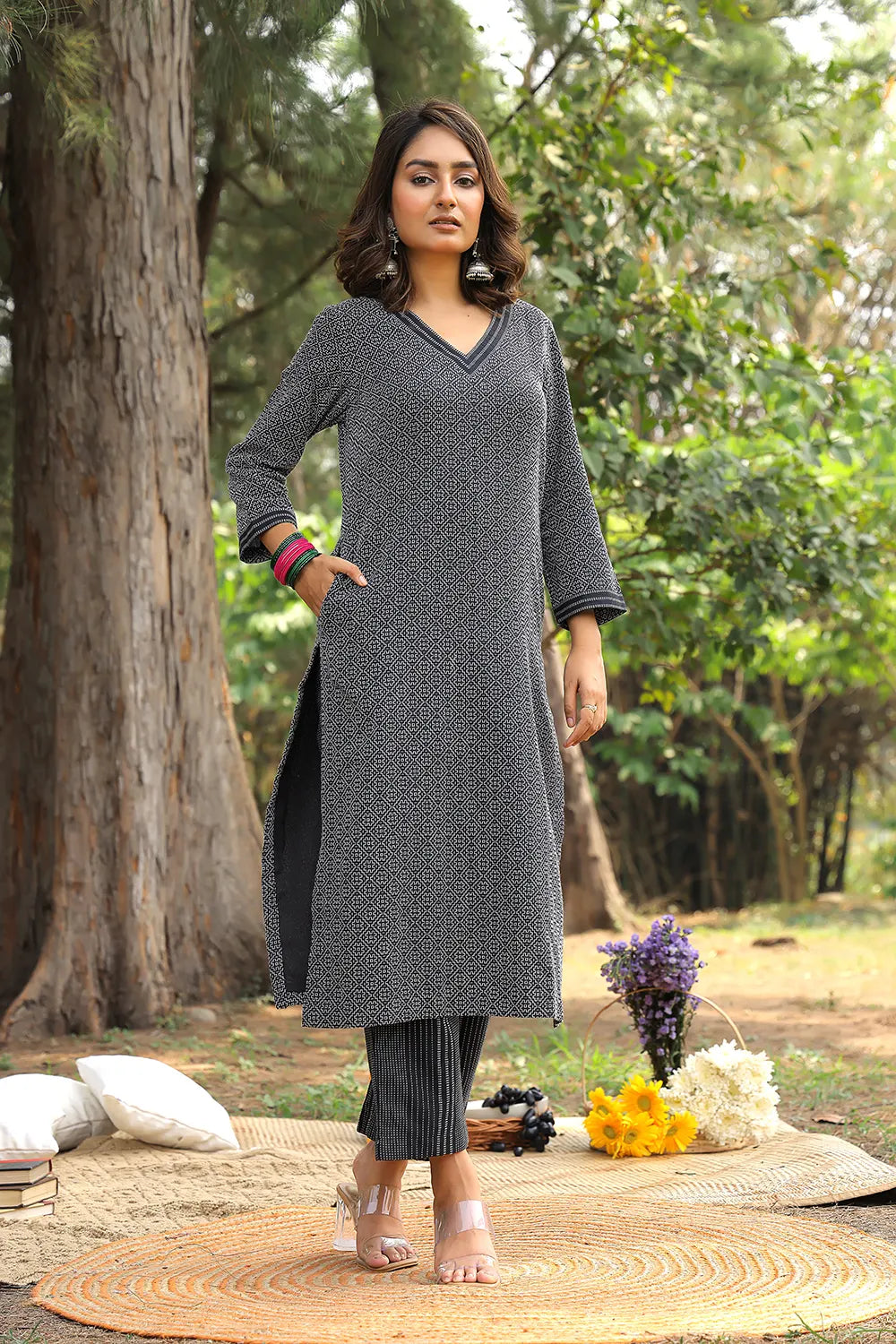 Black Pure Cotton Co-ord Set-Sutra Art of Clothing