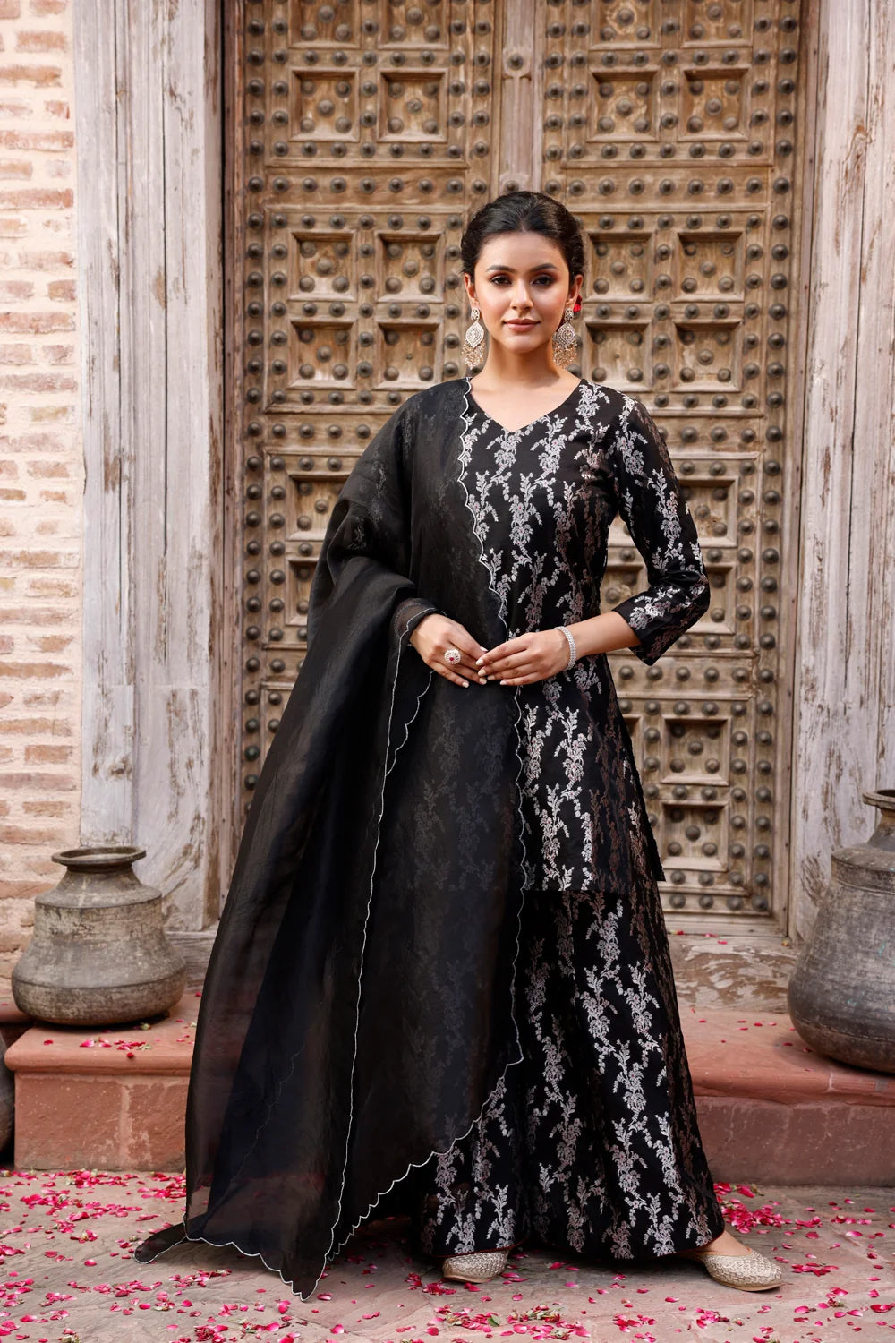 Black Pure Silk Banarasi Sharara with Dupatta