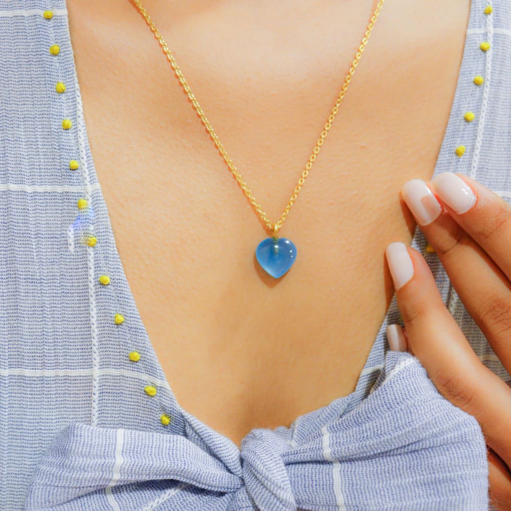 Blue Chalcedony Stone Pendant with Chain - Golden Chain -