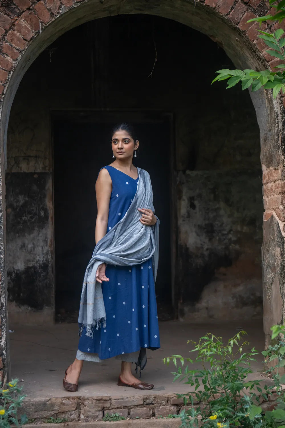 Blue Pure South Cotton Woven Kurta Set with Dupatta