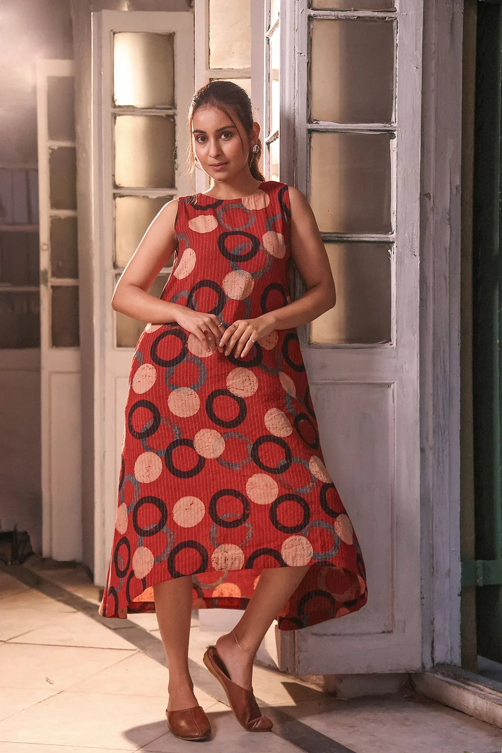 Brick Red Cotton Ajrakh Dress