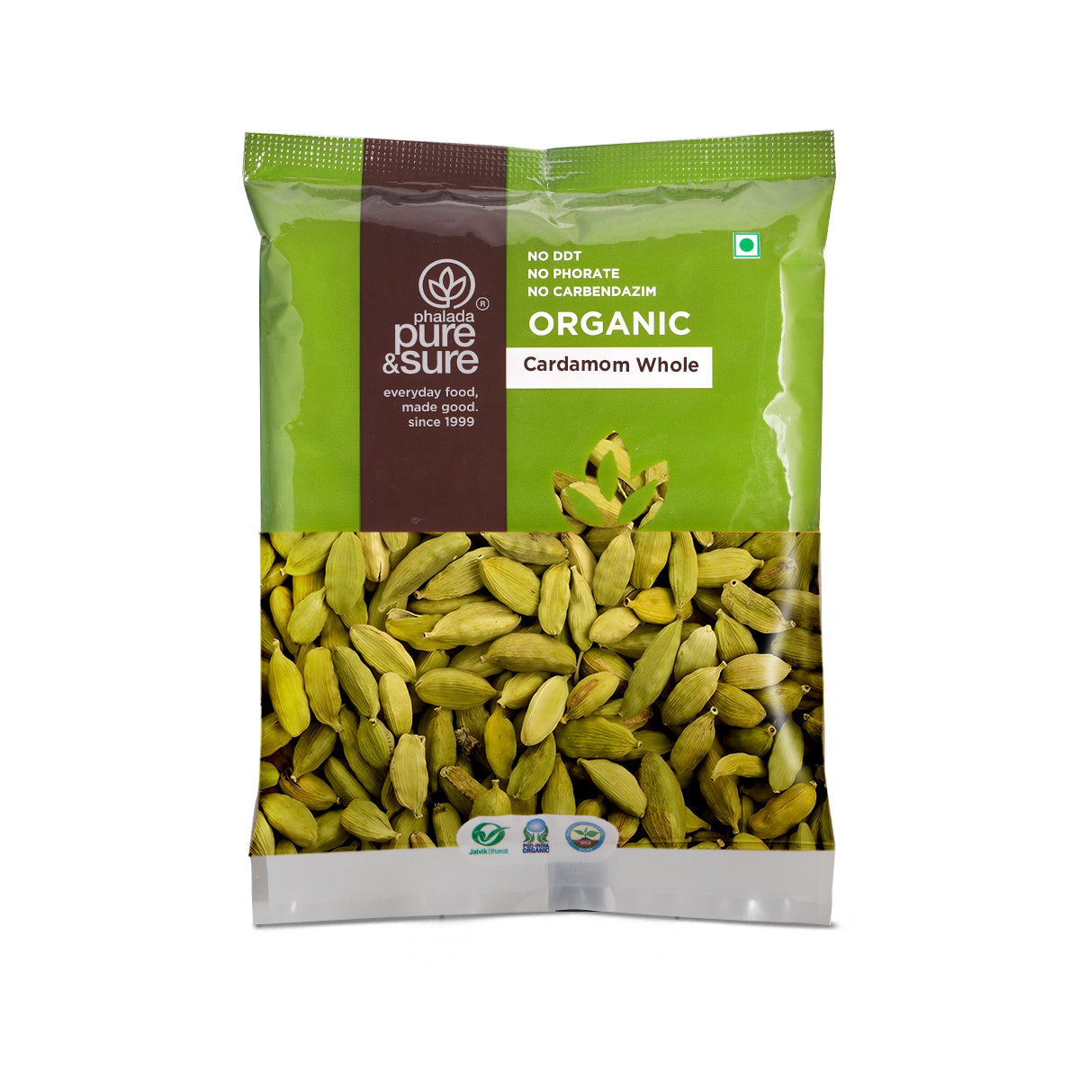 Phalada Pure and sure- Organic Cardamom Whole Front