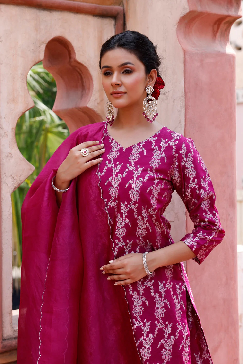 Close Up of Banarasi Silk Weave on Purple Pure Silk Sharara