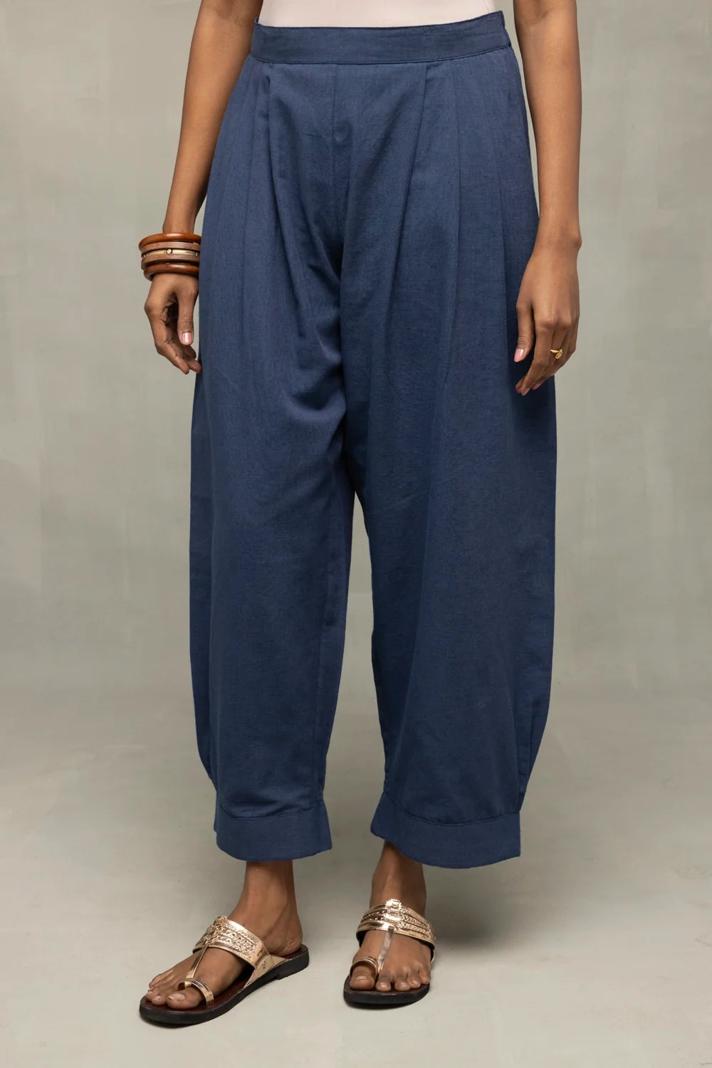 Close Up of Fabric Texture on Muted Navy Blue Minimalist Co-ord Set