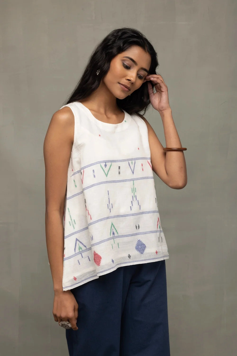 White Mist Cotton Jamdani Top-Sutra Art of Clothing