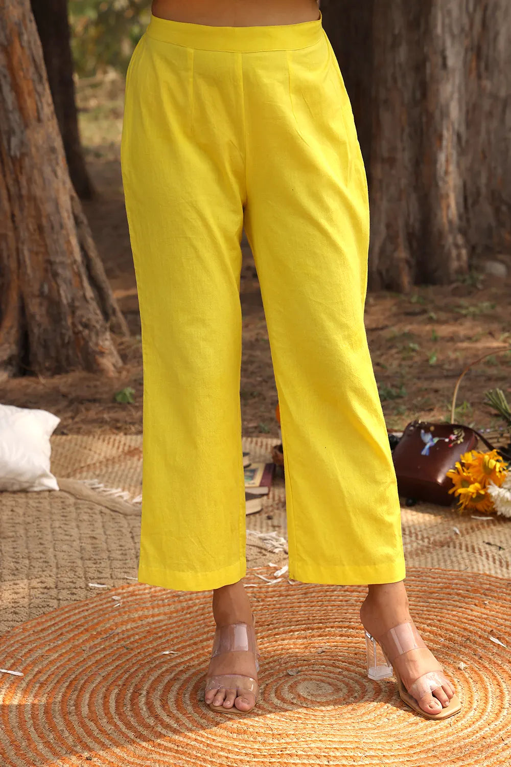 Close Up of Lemon Green Stripe Pattern on Pure Cotton Co-ord Set