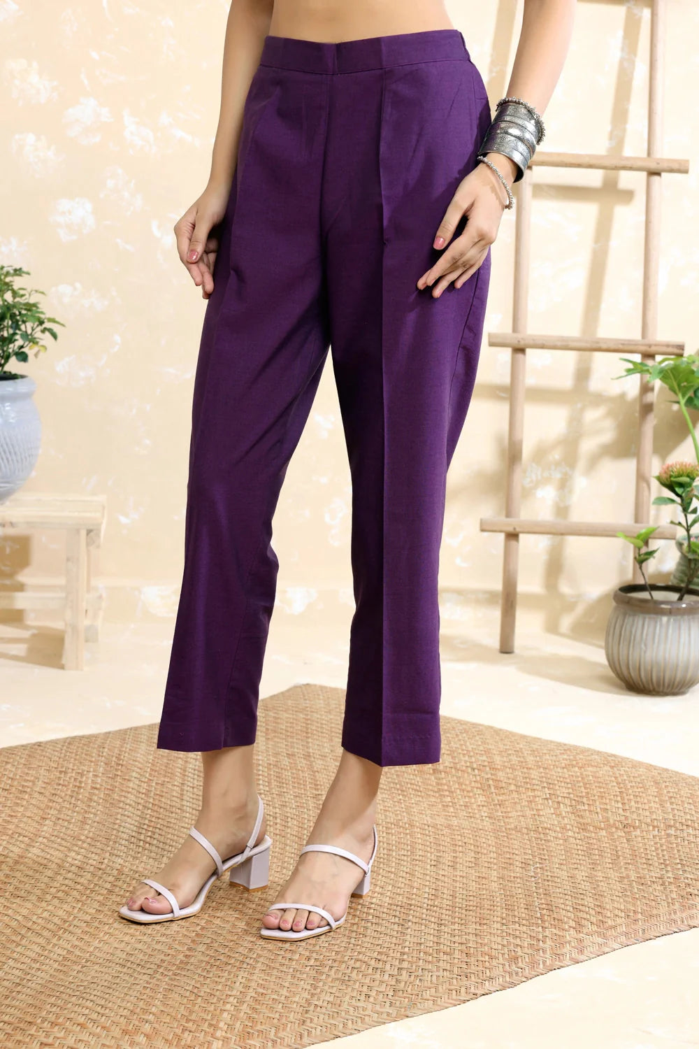 Close Up of Malai Cotton Fabric Texture on Purple Co-ord Set