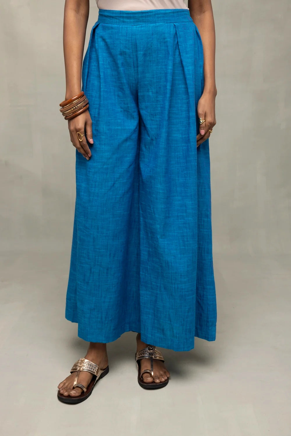 Close Up of Textured Fabric on Azure Blue Sleeveless Co-ord Set